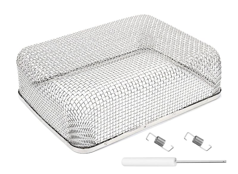The JR Products 06-30245 furnace vent bug screen is a heavy-duty stainless steel mesh cover designed to keep insects, birds, and rodents out of Atwood AFMD model RV furnace vents that do not have an access door.