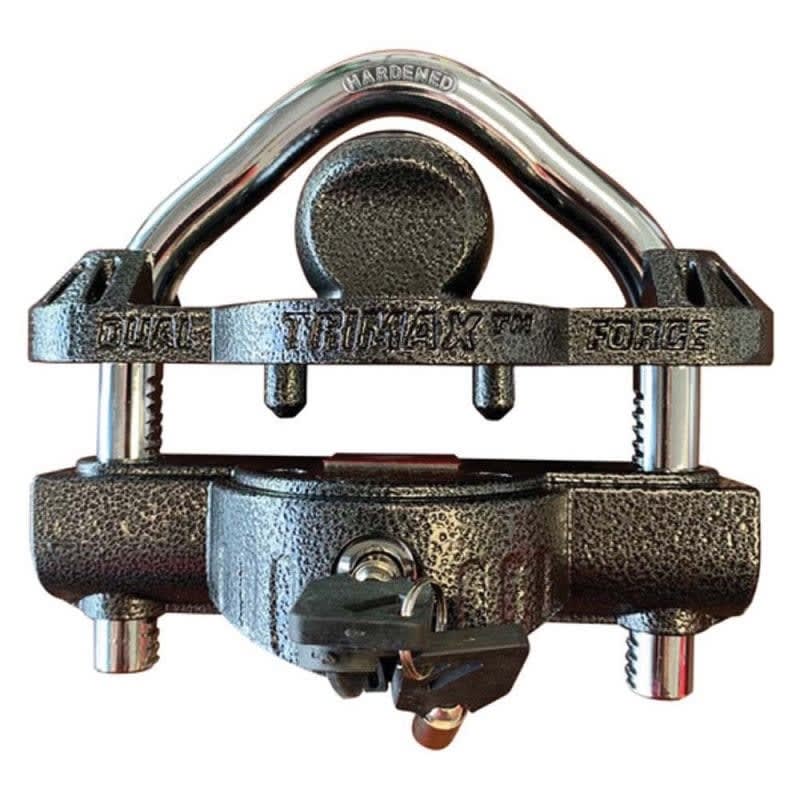 The TRIMAX UMAX50D is a highly durable, dual-purpose coupler and U-lock designed to provide universal, 360-degree security for unattended trailers. It features a hardened steel shackle and corrosion-resistant finish to guard against theft.