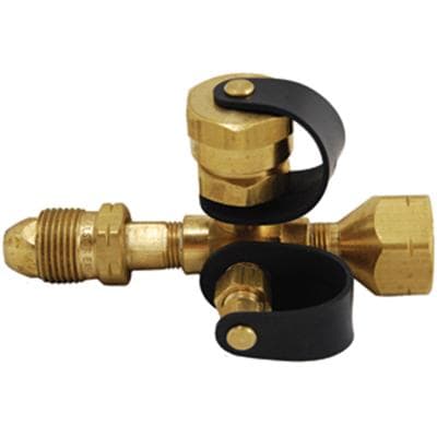 The Marshall Excelsior ME420P Extend-A-Stay Propane Tee is a brass fitting that allows you to connect an auxiliary propane cylinder and a low-pressure appliance (like a grill or lantern).