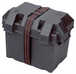 The Arcon 13035 battery box is a heavy-duty, strap-style battery box designed for single Group 27 batteries used in RV, marine, and other applications.