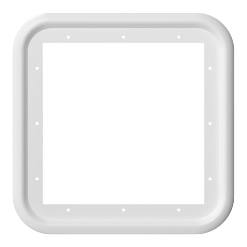 The Fogatti water heater access door frame white, FS06TRW is a durable steel trim ring designed for the 15" x 15" access door of the Fogatti InstaShower 6 and InstaShower 8 tankless water heaters