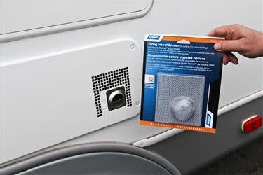 The Camco 42141 (Model FUR 200) is a pack of two heavy-duty, stainless steel flying insect screens designed to protect your RV's furnace from pests. They fit most Duo-therm and Suburban furnace vents.