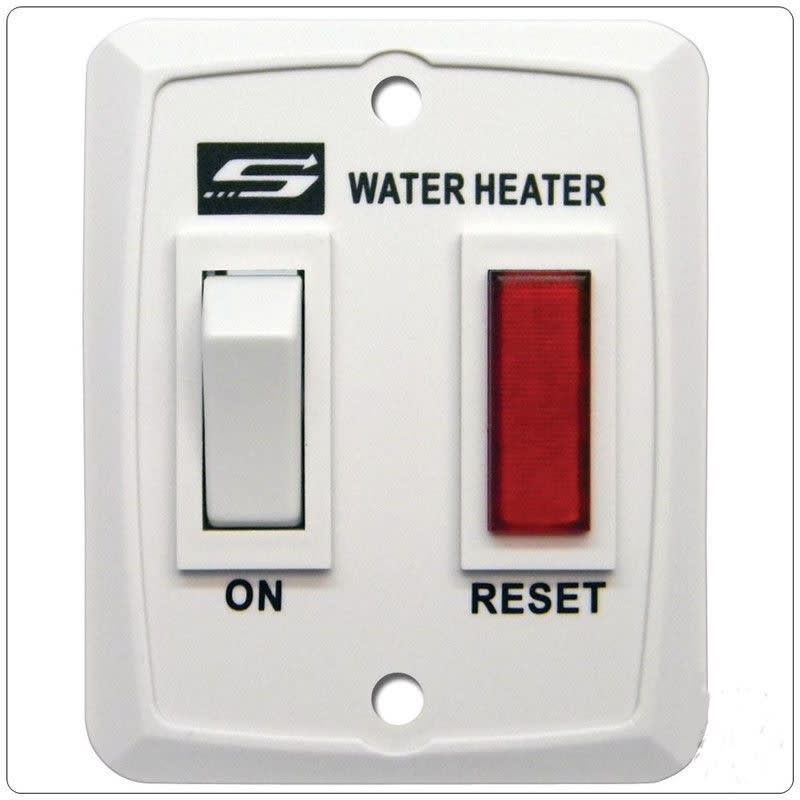 The Suburban water heater switch part number 234589 is a 12V on/off power switch with a reset light, commonly used in RVs with Suburban gas-electric water heaters. It allows for manual control and monitoring from inside the RV.