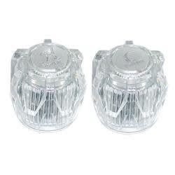 The Phoenix PF287015 is a set of clear acrylic replacement knob handles designed for Phoenix brand faucets, primarily used in RVs and mobile homes. The set includes both hot and cold handles along with the necessary screws for installation.