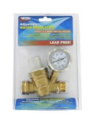 The Valterra A01-1117VP is a lead-free brass, adjustable RV fresh water pressure regulator, designed to protect your recreational vehicle's plumbing from damaging high city water pressure by setting it to a safe level, typically 45 PSI.
