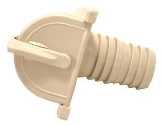 The Valterra RF911 Fresh Water Inlet is a gravity-fill hose barb inlet for RV fresh water systems. It is made of ivory-colored ABS plastic and features an O-ring seal for leak-proof closure. While it is not a "vintage" part, "vintage parts".