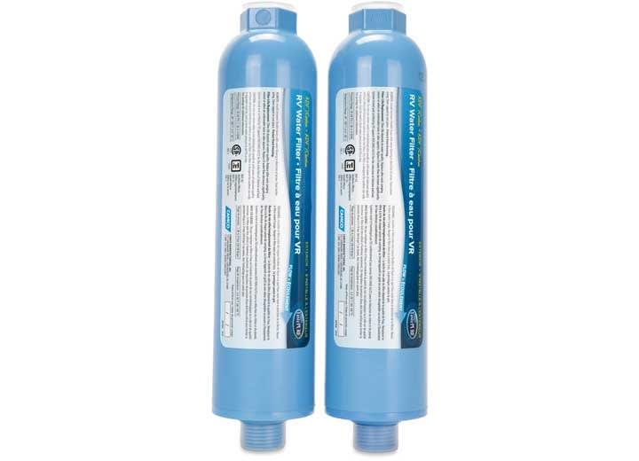 The Camco 40044 is a 2-pack of TastePURE RV/Marine Water Filters used to provide clean, great-tasting drinking water by reducing bad tastes, odors, chlorine, and sediment. These are inline, exterior-mount filters designed for use with RVs, boats, campers