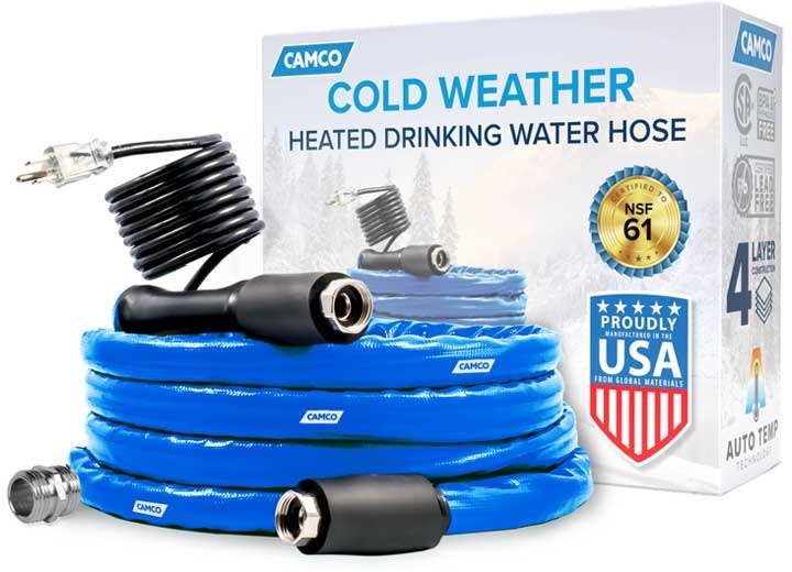 The Camco TastePURE 22910 is a 12-foot Heated Drinking Water Hose is designed to provide freeze protection for water lines down to -20Â°F. It's suitable for RVs, livestock, agriculture, and residential use.