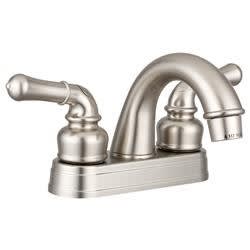 The Dura Faucet DF-PL620C-SN is a classical arc spout lavatory faucet designed for RV bathrooms, featuring a brushed satin nickel finish. It is a 4-inch center-set, two-hole installation model.