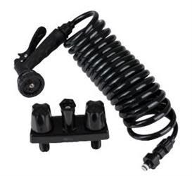 The Dura Faucet DF-SA186-BK RV Exterior Quick Connect Detachable Spray Faucet Kit is designed to provide quick and easy exterior water access for RVs and other recreational vehicles. It includes a flush-mount spray port, a 15-foot coiled hose.