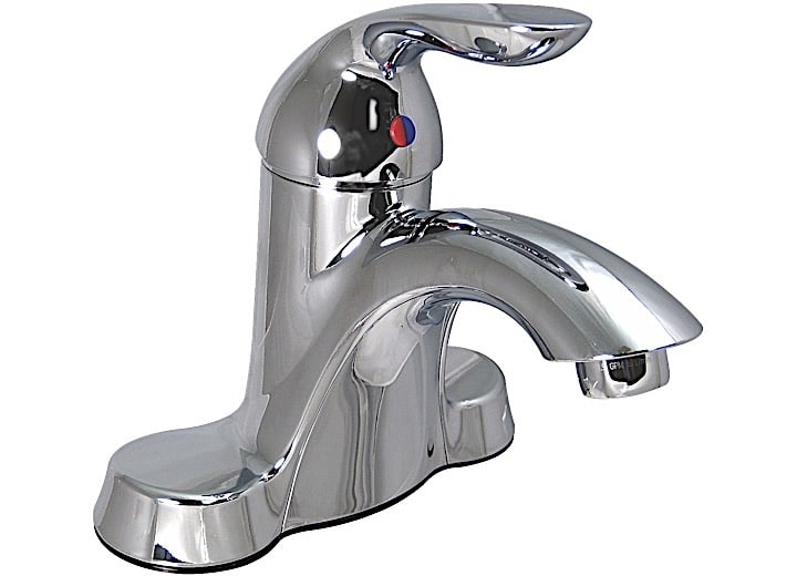 The Phoenix PF232323 is a 4-inch hybrid lavatory faucet designed primarily for RV and mobile home use. Manufactured by Phoenix Faucets (a Valterra brand), it features a single lever handle and a high-arc spout in a polished chrome finish.