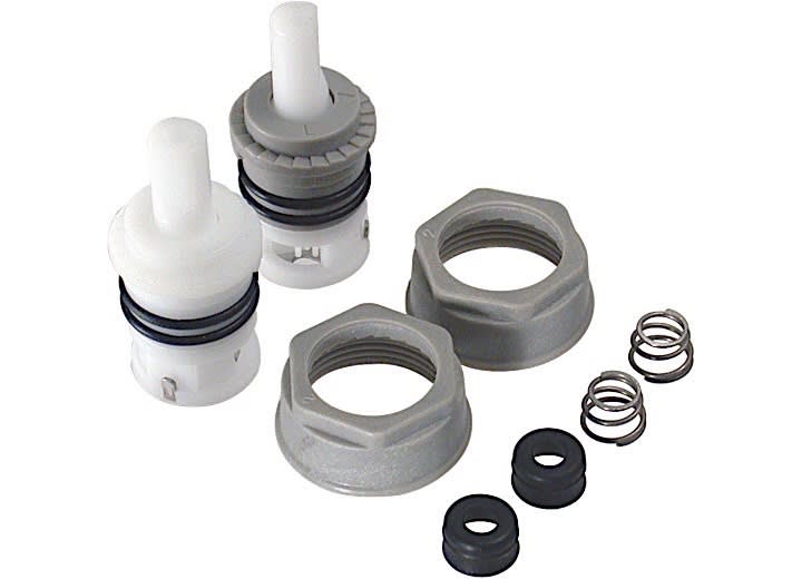 The Phoenix Products PF287033 is a replacement cartridge and bonnet repair kit for Phoenix Catalina RV faucets with teardrop lever handles. It is specifically designed for 1/4-turn, washerless faucets. The kit is often sold as a pair, with one cartridge.