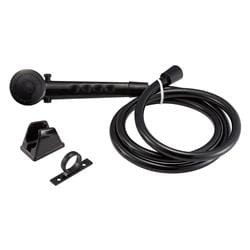 The Dura Faucet DF-SA130-BK is a black, handheld RV shower head and hose kit made from durable, lightweight plastic. It is a popular and economical replacement option for recreational vehicles.