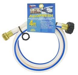The Valterra W01-5048 is a 4-foot long, 1/2-inch diameter AquaFresh high-pressure drinking water hose designed for use with RVs and boats. It is made from non-toxic, NSF-listed materials to ensure the water is safe for drinking.