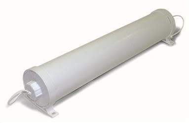 The Valterra A04-0150 EZ Hose Carrier is a 26-inch, white, plastic storage tube designed primarily for RV sewer hoses or fishing rods. It mounts to the RV frame and helps keep messy or bulky equipment outside of the main storage compartments.