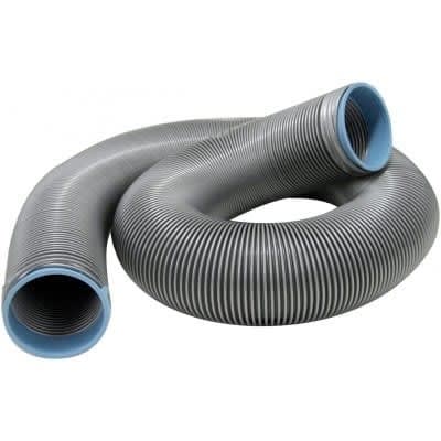 The Valterra D04-0050 EZ Flush Triple Wrap Hose is a 10-foot, 3-inch diameter vinyl RV sewer hose designed for draining black-water and gray-water tanks at a dump station. It is constructed for durability and is suitable for full-time.