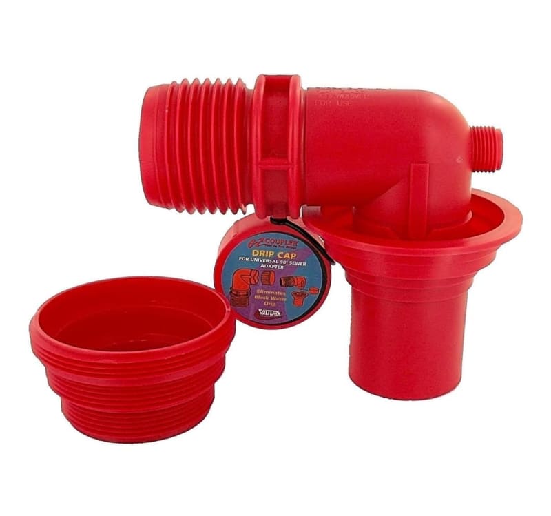 The Valterra F02-3305VP is a 90-degree EZ Coupler sewer adapter and thread attachment for RVs. It is designed to press-fit into RV sewer outlets, providing a leak-free connection without the need for clamps.