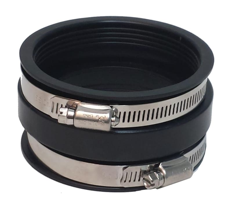 The Valterra F02-2103 Flexible Coupler is an RV plumbing component designed to connect a flexible RV drain hose system to a rigid sewer pipe connection. It ensures a secure, leak-resistant fit and comes with two hose clamps for installation.