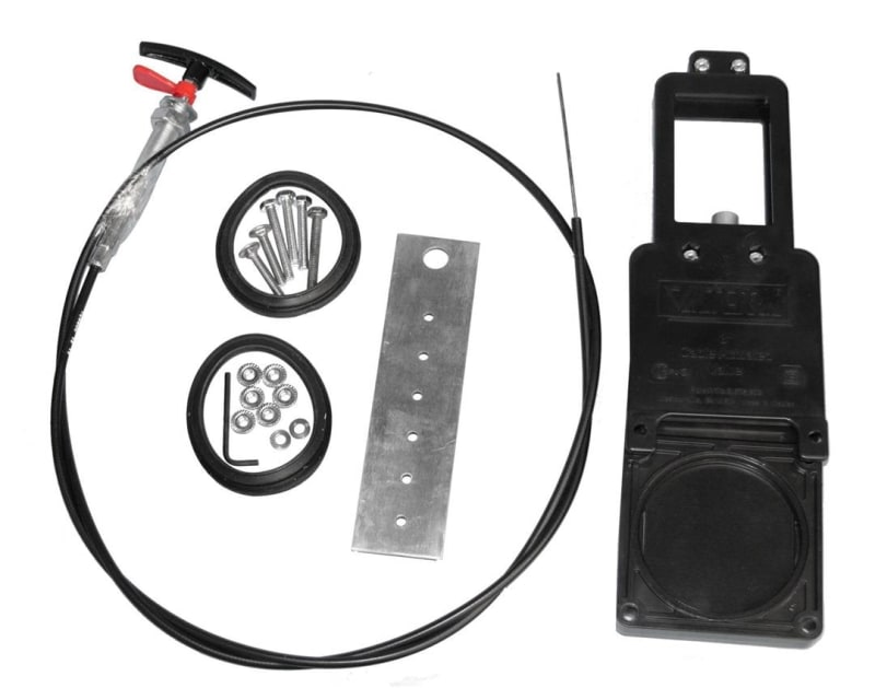 The Valterra TC372 is a flexible, cable-actuated waste valve kit designed for RV, camper, and marine black water systems.