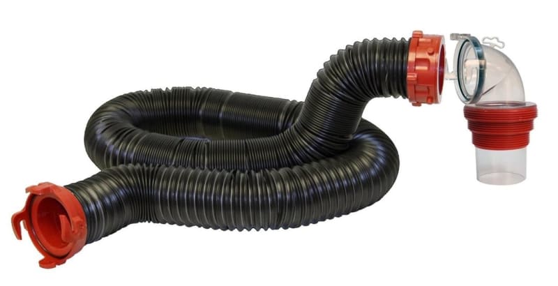 The Valterra Dominator D04-0250 RV Sewer Hose Kit is a 15-foot, heavy-duty sewer hose designed for RV campers. Its construction and features are engineered to prevent leaks and remain flexible in varying temperatures.