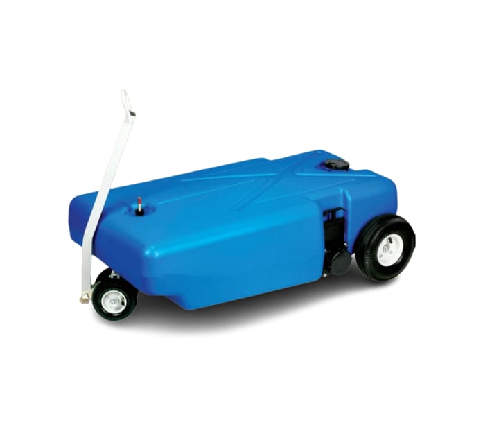 The Barker 42 Gallon 4-Wheeler Tote-Along Portable Holding Tank, model number 30844. It is a durable, easy-to-maneuver tank designed for transporting wastewater from your RV to a dump station.