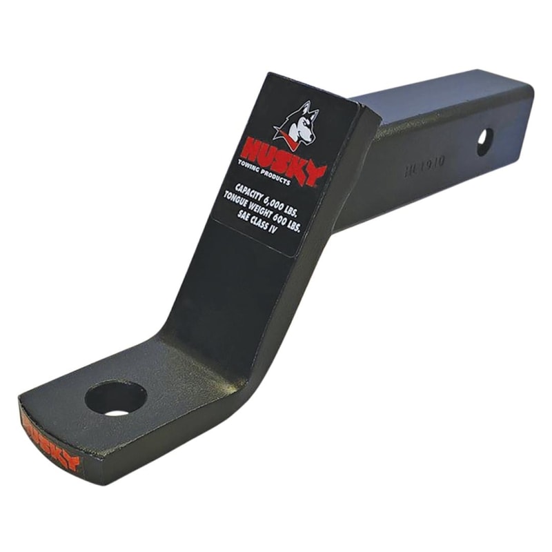 The Husky Towing 31358 Class III/IV Trailer Hitch Ball Mount is a 10-inch hollow steel ball mount with a 2-inch receiver shank, a 4-1/4 inch drop, and a 3-inch rise. It has a gross trailer weight (GTW) capacity of 5,000.