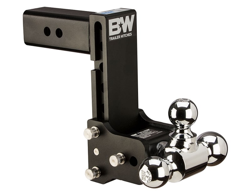 The B&W Tow & Stow Trailer Hitch Ball Mount (TS20049B) is a Class V, heavy-duty, adjustable tri-ball mount for 2.5-inch receivers that can be stowed underneath your vehicle when not in use. It is known for its versatility.