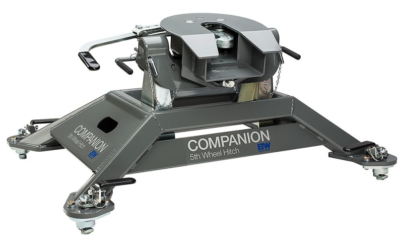 The B&W Companion 5th Wheel Hitch RVK3600 is a fixed-mount fifth-wheel hitch designed specifically for Ram trucks that have the OEM Towing Prep Package, also known as the "puck system". It is a two-piece, removable design.