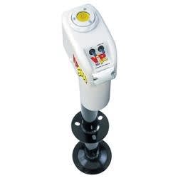 The Barker VIP 3000 (30826) is an electric A-frame tongue jack with a 3,000-pound lift capacity and an 18-inch stroke. It is designed for use on travel trailers, campers, and pop-up trailers. The jack is made in the USA.