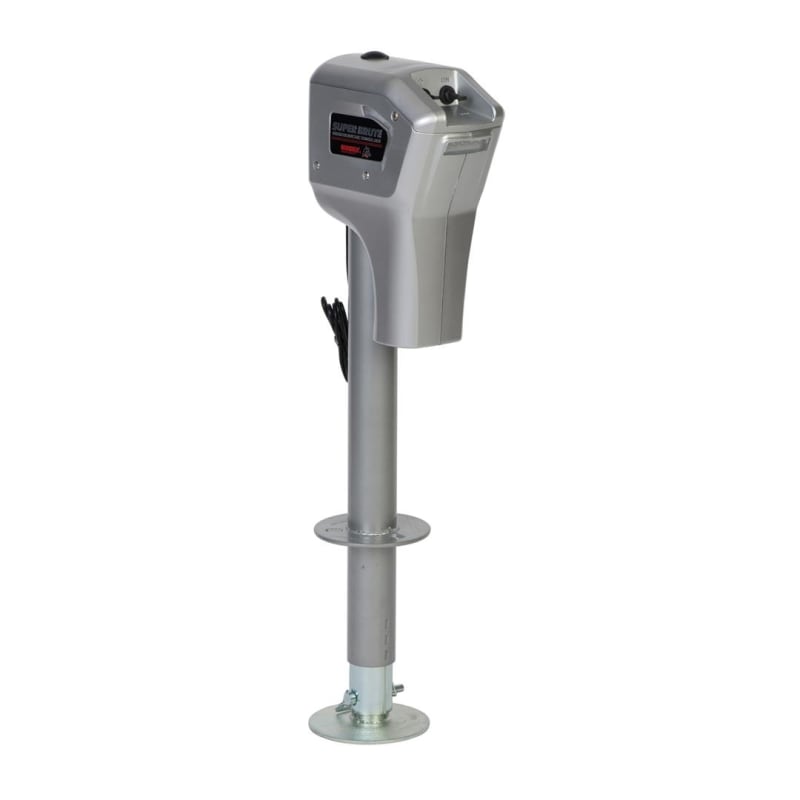 The Husky Super Brute Tongue Jack (part #82022 / HSB5000R) is a 12V electric jack with a 5,000 lbs. lift capacity and an 18-inch vertical travel. It is designed for use with most A-frame couplers.