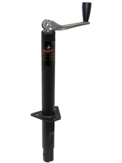 The Husky 30774 is a manual A-frame top-wind trailer tongue jack with a 1,000 lb capacity. It is designed for use with trailers and features durable steel construction with a black powder coat and zinc finish for corrosion resistance.
