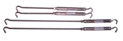 The Torklift AnchorGuard S9013 is a set of four stainless steel turnbuckles designed for use with bed-mounted truck camper tie-down systems. The kit includes two front spring-loaded turnbuckles and two rear cushioned turnbuckles to secure a camper.