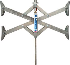 The BAL X-CHOCK X-TENDED SINGLE, model 28014, is a wheel stabilizer designed for tandem-axle RVs with wider-than-average tire spacing. It works by applying opposing force to the tires to prevent movement and provide extra stabilization.