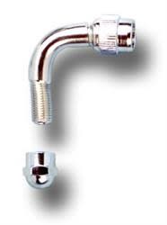 The Wheel Masters 802990 is a pack of two nickel-plated brass, 90-degree valve stem extenders designed to make checking and inflating hard-to-reach front or rear tire valves easier, particularly on RVs, trucks, and dual-wheel vehicles.