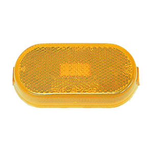 The Peterson 108-15A amber replacement lens is a snap-on, oblong lens designed for the V108 series clearance and side marker lights on RVs and trailers. It is made of acrylic and features a built-in reflector.