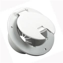 The JR Products 541-2-A is a Deluxe Round Electric Cable Hatch designed for RVs and campers. It is a direct OEM replacement for existing round hatches and is specifically engineered to be sturdier than standard models.