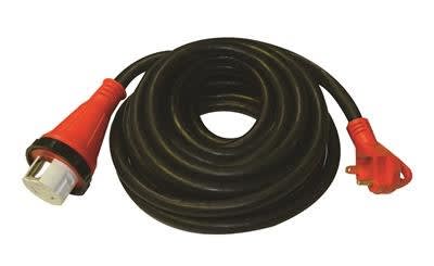 The A10-3050EHD is a Valterra Mighty Cord detachable 25-foot adapter cord, which has a 30 amp male end and a 50 amp locking female end. It allows a 50 amp RV to connect to a 30 amp power pedestal, though the RV's power will be limited to 30 amps.