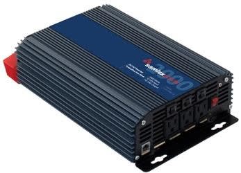 The Samlex SAM-2000-12 is a 2000-watt, 12-volt modified sine wave power inverter used to convert 12 VDC battery power to 115 VAC for various applications like RVs, boats, and job sites.