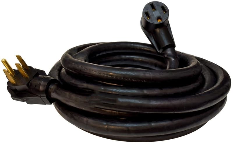 The Valterra Mighty Cord A10-5025E is a 25-foot, 50-amp heavy-duty RV power extension cord designed for safe outdoor use.