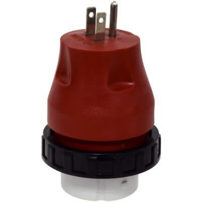 The Valterra A10-1550DA RV power cord adapter connects a standard 15 Amp power source to an RV with a 50 Amp inlet.