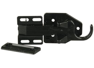 The JR Products 10785 Bullet Screen Door Latch, a universal, direct replacement part designed to secure an RV's screen door to the main entry door.