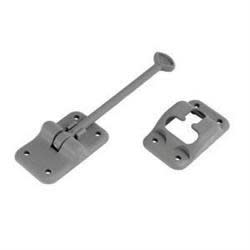 The RV Designer E238 6" Gray Entry Door Holder is a T-style plastic catch used to secure an RV's entry door in the open position.
