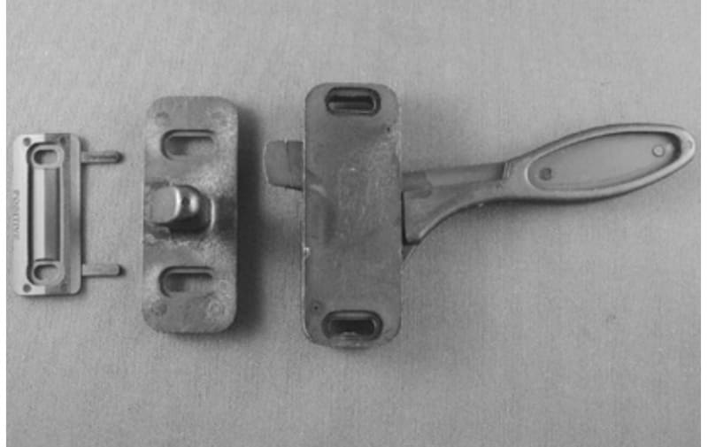 The Strybuc 17-180RHBC is a specialized right-hand screen door latch designed for use with Philips storm doors, commonly found on RVs and mobile homes.