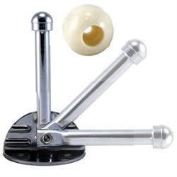 The JR Products 10645 3-1/2" Pivoting Door Holder, a common accessory used for RVs and trailers. It is designed to hold an entrance door open while loading or unloading.