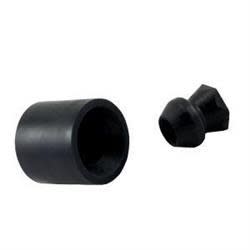 The JR Products 10665 Low Profile Bumper Door Holder is a black, plastic and rubber door holder designed primarily for RVs and trailers, featuring a low profile design and including mounting screws for installation.