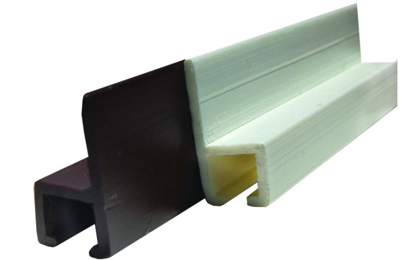 The JR Products 80351 Window Curtain Track, a 96-inch white plastic wall-mounted track primarily designed for RV use.