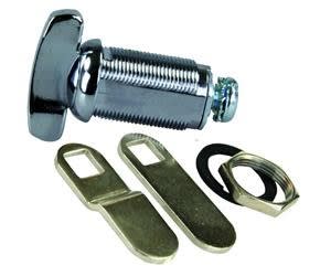 The JR Products Deluxe Compartment Thumb Lock (part number 00135) is an original-replacement, weather-resistant lock designed for RV, trailer, and camper storage doors. It features a 1-1/8" cylinder and uses a simple thumb-turn mechanism.