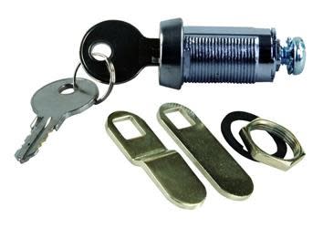 The JR Products 00175 Keyed Compartment Door Lock Cylinder (also referred to by part number 37200175 or 20-1653). It is a 1-1/8 inch lock cylinder designed as a universal, weather-resistant replacement for deluxe RV baggage doors.
