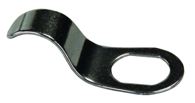 The JR Products 00195 Compartment Door Finger Pull, a universal-fit accessory designed to make opening RV compartment doors easier. It is made of stainless steel for durability and corrosion resistance.