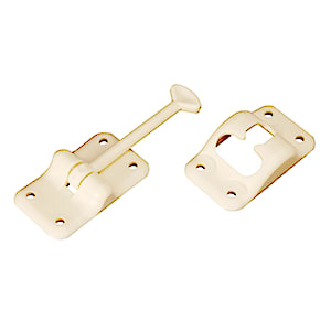 The RV Designer E233 Entry Door Holder, a T-style door catch in colonial white measuring 3-1/2".